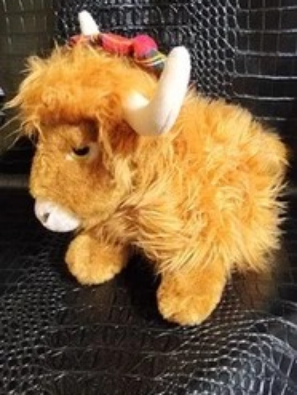 Keel Toys Plush Bison Buffalo Shetland Cow Shaggy Fur Red Plaid Beret